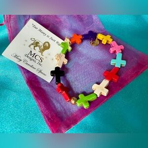 NWT Mary Caroline Spano Designs Multi Howlite Cross Bracelet